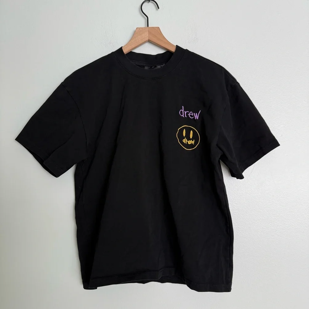 Drew House x Ssense Black Embroidered Stacked Logo Justin Bieber Tshirt - Picture 3 of 9